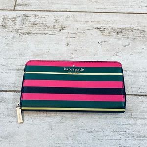 Kate Spade Wrapping Paper PINK GREEN saffiano leather large continental wallet